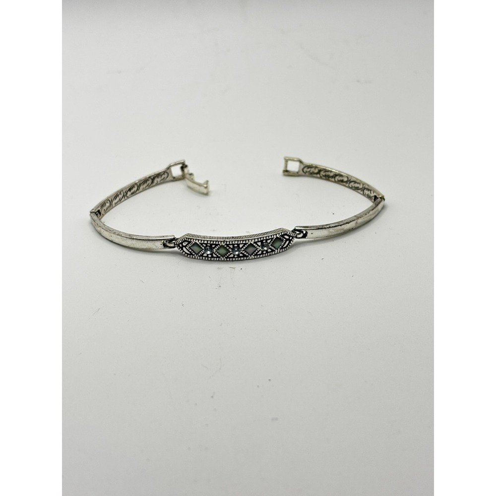 Unbranded Bangle Bracelet Womens 7" Silver Art Deco Faux Pearl Rhinestone